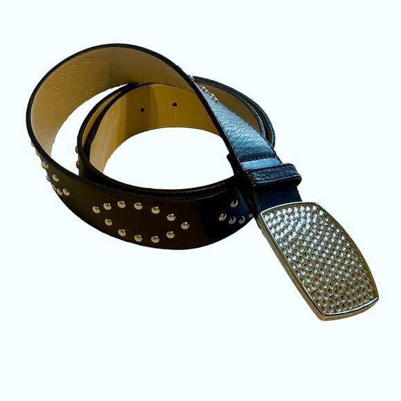 Cache Black Studded Belt Womens Large Sparkly Embellished Buckle Glitter - Picture 1 of 7